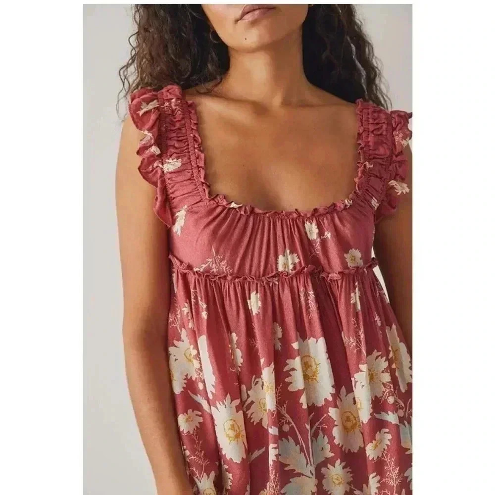 NWT Free People Intimately Bali Wild Daisy Slip Mini Dress Renaissance Red Combo - Picture 2 of 8
